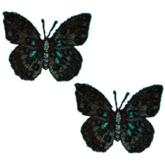 E102 Set of ( 2 ) Black Embroidered Butterfly Appliques 1.75"