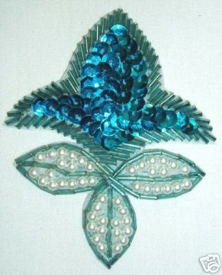 K1445 Turquoise Fleur De Leis Sequin Beaded Applique