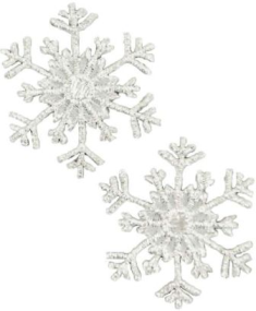 E5011 Set of ( 2 ) Silver Embroidered Snowflake Appliques 1.5"