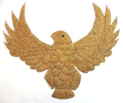K8754  Gold Thunderbird Eagle Beaded Applique 8.5"-embellishment,sewing,clothing,sequin,beaded,bead,sequins,applique,black,thunderbird,eagle,bird