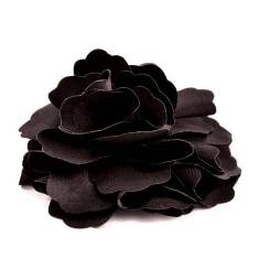 E6049 Black Silky Floral Brooch Hair Clip Applique 3.75"