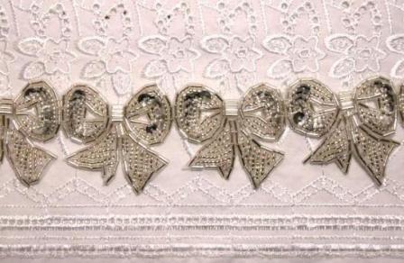 T8623  Silver  Bow Sequin Beaded Applique or Trim