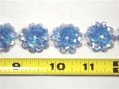 T8900 Light Blue Ab Flower Sequin Pearl Appliques or Trim 1"-blue,trim,pearl,appliques,sequin,sequins,applique
