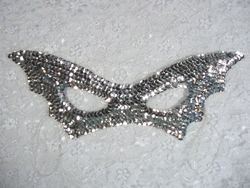 K20 Silver  Mask Sequin Applique 10"-silver,mask,mardi,gras,applique,trim,sewing,embellishment,sewing,clothing,beaded,bead,applique,motif,sewing,beaded, 