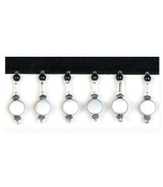 E2651 Antique Silver Black Bugle Disk Beaded Fringe Sewing Trim 1.25"