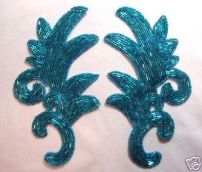 K8257  Turquoise Beaded Claw  Mirror Pair Appliques 7.5"