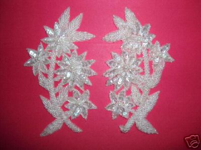 K8125  Crystal  AB Mirror Pair Sequin Beaded Appliques 6"