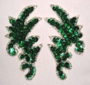 K8256   Green Mini Claw Pair Sequin Beaded Appliques 3.5"