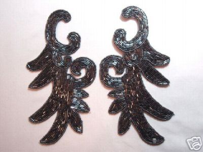 K8257  Gunmetal Beaded Claw  Mirror Pair Appliques 7.5"