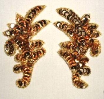 K8256  Gold Mini Claw Pair Sequin Beaded Appliques 3.5"