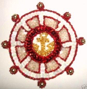 0320C  Captains Wheel Anchor Sequin Beaded Applique 3.5"