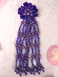 MA253 Purple Beaded Sequin Dangle Applique 5.5"
