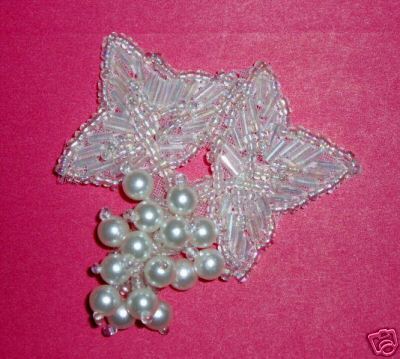 K8106  White AB Leaf Cluster Beaded Applique 2.5"-sequin,beaded,applique,