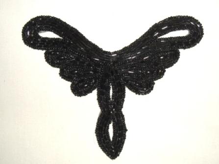 K8107  Black Collar Motif  Beaded Applique 5.25"-black,beaded,applique,collar,appliques,sequin,motif,beaded,beads,