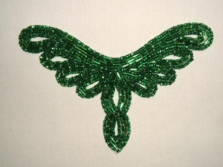 K8107  Kelly Green Collar Motif  Beaded Applique 5.25"