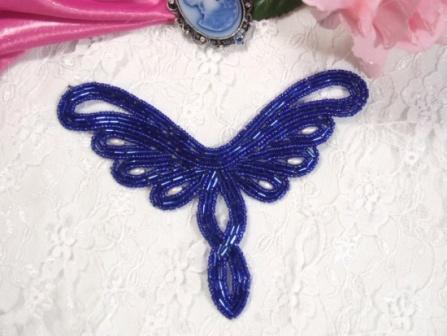 K8107  Royal Blue Pearl Collar Motif  Beaded Applique 5.25"-royal,blue,beaded,applique,appliques,sequin,motif,beaded,beads,