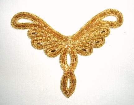K8107  Gold Collar Motif  Beaded Applique 5.25"-gold,beaded,applique,appliques,sequin,motif,beaded,beads,
