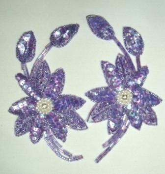 K8109  Lavender AB  Mirror Pair Sequin Beaded Appliques 5.5"