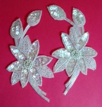 K8109  Crystal AB Mirror Pair Sequin Beaded Appliques 5.5"