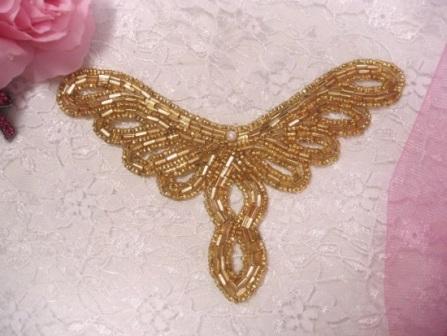 K8113  Gold Collar  Sequin Beaded Applique  5.5"