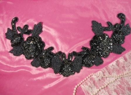 K8616  Gunmetal Floral Pearl Collar  Sequin Beaded Applique 10.5"