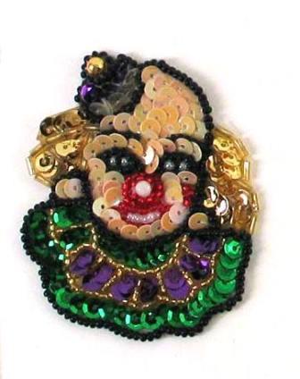 E812  Clown Sequin Beaded Applique  2.75"