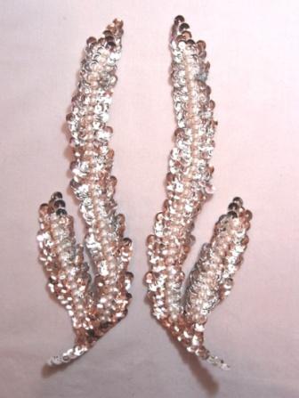K8121  Silver Pearl Seaweed Mirror Pair Sequin Beaded Applique-silver,sequin,beaded,applique,embellishment,motif 
