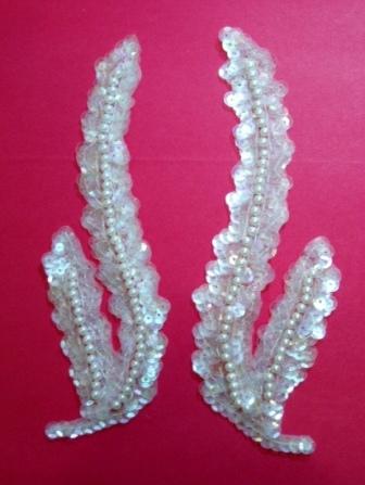 K8121  Crystal AB Pearl Seaweed Mirror Pair Sequin Beaded Applique-crystal,ab,sequin,beaded,applique,embellishment,motif 