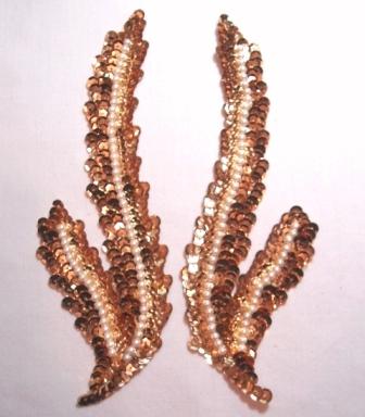 K8121  Gold Pearl Seaweed Mirror Pair Sequin Beaded Applique-gold,sequin,beaded,applique,embellishment,motif 