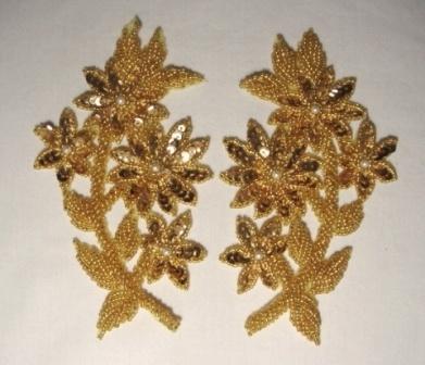 K8125  Gold Mirror Pair Sequin Beaded Appliques 6"