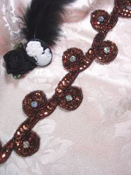 T8136  Bronze Rhinestone Curl Sequin Beaded Trim-trim,bronze,rhinestone,curl,embellishment,sequin,beaded,beads,applique, 