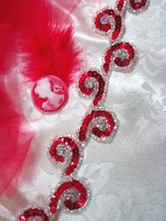 T8136  Red Rhinestone Curl Sequin Beaded Trim