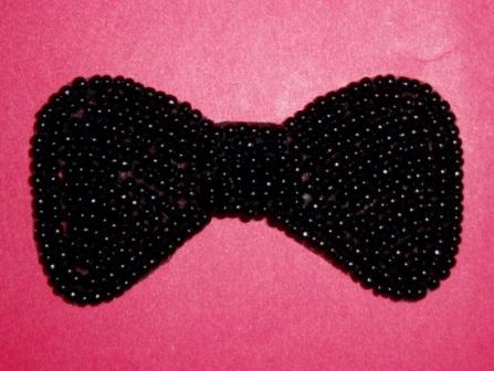 K8137A  Black Small Bow Beaded Applique 2.5"-trim,sewing,embellishment,sewing,clothing,beaded,bead,applique,motif,sewing,beaded,black,bow