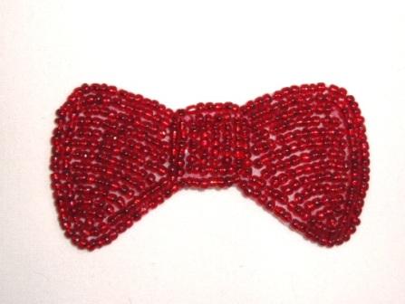K8137A  Red Small Bow Beaded Applique 2.5"-trim,sewing,embellishment,sewing,clothing,beaded,bead,applique,motif,sewing,beaded,red,bow