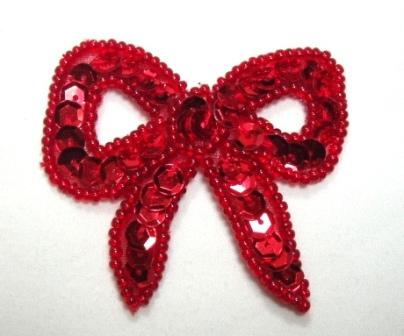 K8140A  Red Bow Sequin Beaded Applique 2"