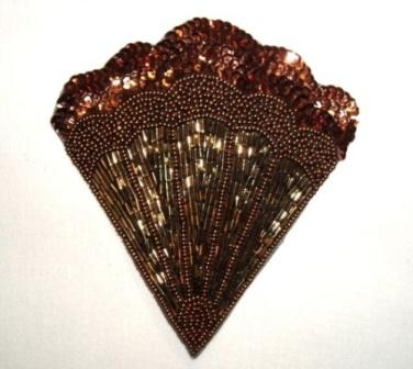 0375 Bronze Fan Epaulet Sequin Beaded Applique