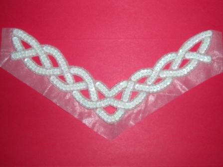 K8248  White AB Braided Collar Sequin Beaded Applique 8.75"