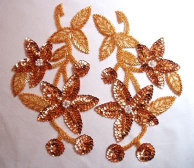 K8251  Gold Mirror Pair Sequin Beaded Applique 10.5"