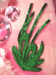 K8252 Green Epaulet Beaded Applique 9"-green,epaulet,bead,beaded,applique