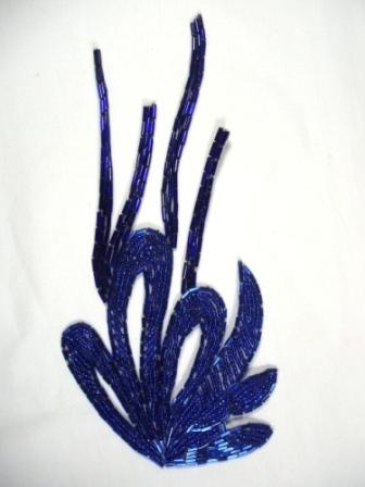 K8252 Blue Epaulet Beaded Applique 9"-blue,epaulet,bead,beaded,applique