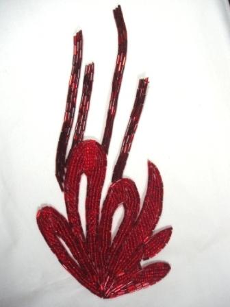 K8252 Red Epaulet Beaded Applique 9"-red,epaulet,bead,beaded,applique