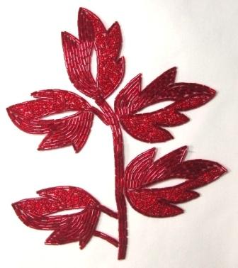 K8253  Red Leaf  Vine Beaded Applique 7"