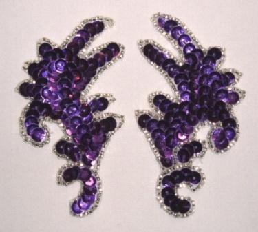 K8256   Purple Mini Claw Pair Sequin Beaded Appliques 3.5"