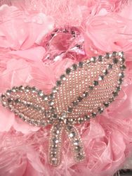 K8264 Silver Leaf Rhinestone Beaded Applique 3.5"-silver,leaf,rhine,rhinestone,stone,bead,beaded,applique