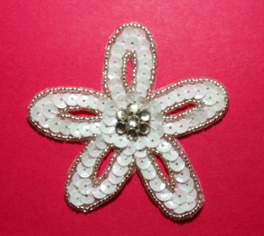 K8265  White AB Floral Jewel Star Beaded Sequin Applique 3"