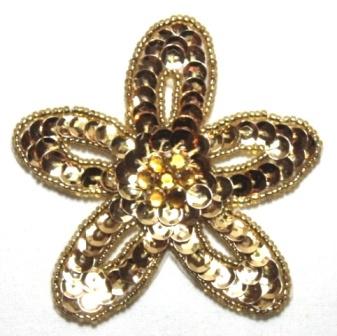 K8265  Gold Floral Jewel Star Beaded Sequin Applique 3"