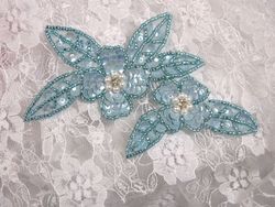 K8266  Blue Opaque AB Floral Sequin Beaded Applique 5"
