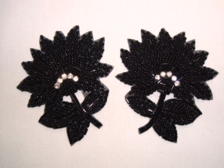 K8273  Black Floral Beaded Appliques 3.5"