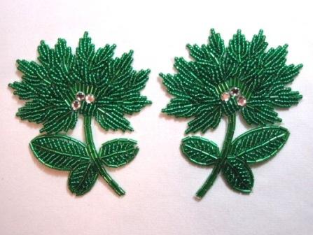 K8273  Kelly Green Floral Beaded Appliques 3.5"