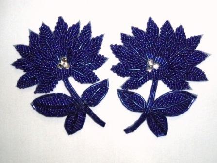 K8273  Royal Blue Floral Beaded Appliques 3.5"